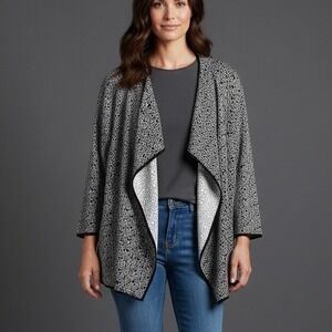 St. John Knits Reversible Heart Print Knit Jacket in Black/White Wool Blend sz L